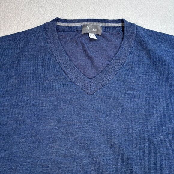 Ibex Sweater Men's XL Blue Merino Wool V Neck Long Sleeve Pullover‎ 1324407 - Picture 3 of 12